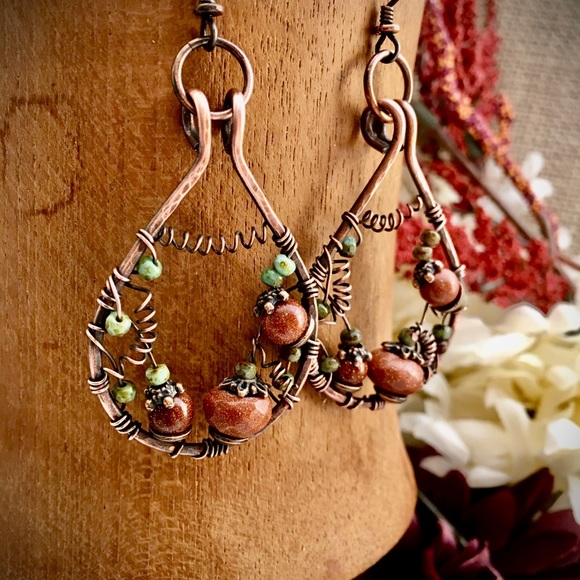 Pumpkin patch sunstone wire wrapped earrings - Picture 7 of 7